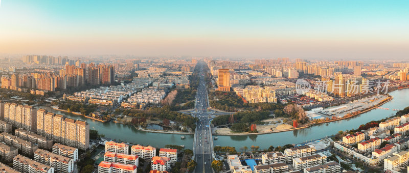 航拍昆山冬日城市日落风光大景