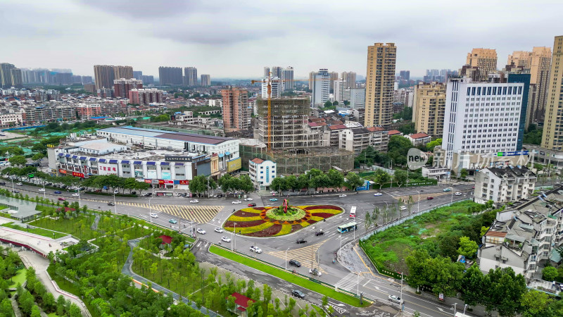 湖北荆州城市风光航拍图