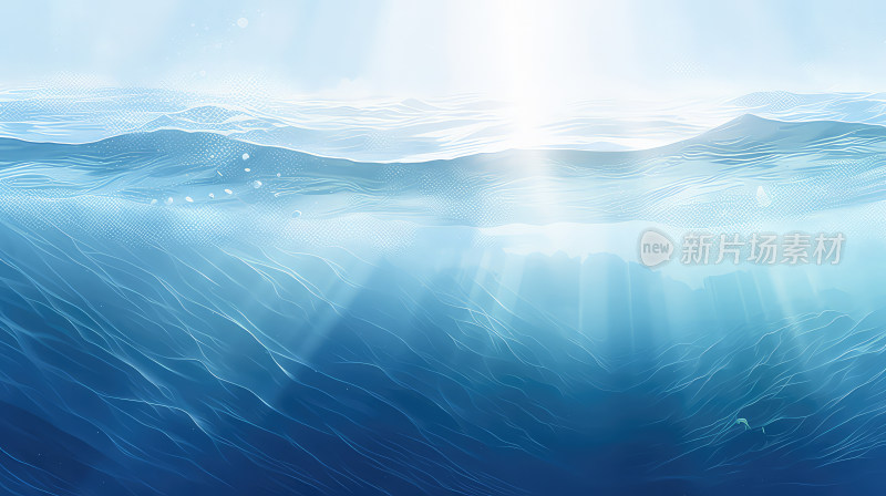 蓝色大海和透光的丁达尔效应