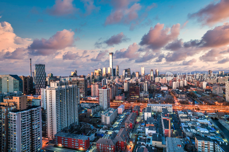 北京城市高空俯瞰众多建筑全景