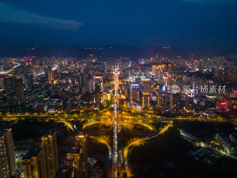 福建莆田城市大景夜景灯光航拍图