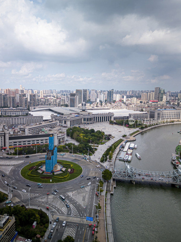 天津市区海河风景天际线航拍