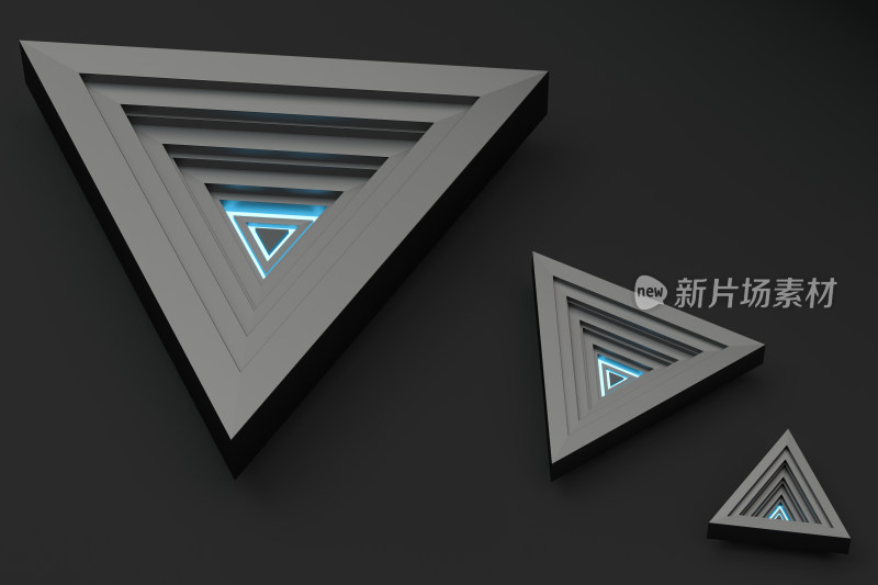 三角形金属几何框架 3D渲染