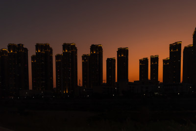 日落 晚霞 城市剪影