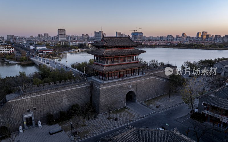 山东省聊城市东昌府区聊城古城航拍
