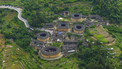 福建土楼四菜一汤土楼航拍