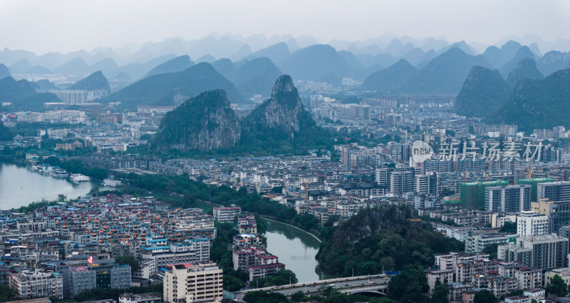 山水环绕的桂林城市风光全景鸟瞰