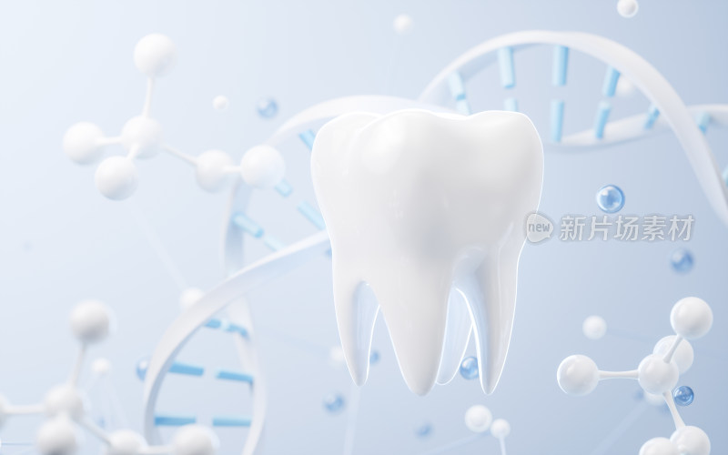 牙齿与生物科技背景3D渲染