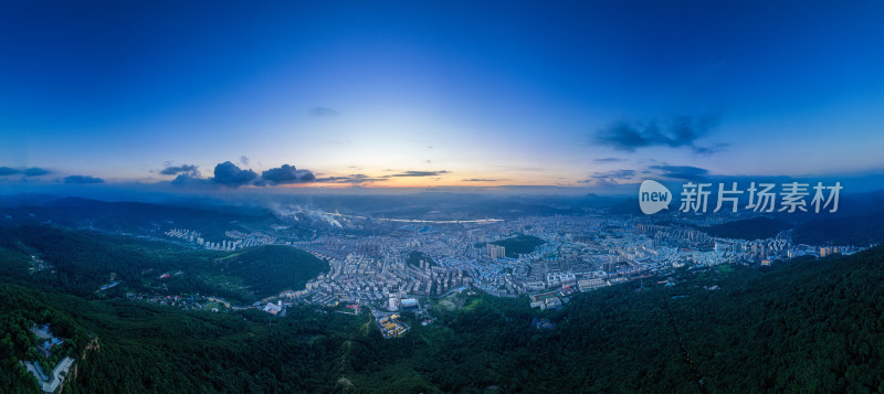 辽宁本溪城市日出日落航拍全景