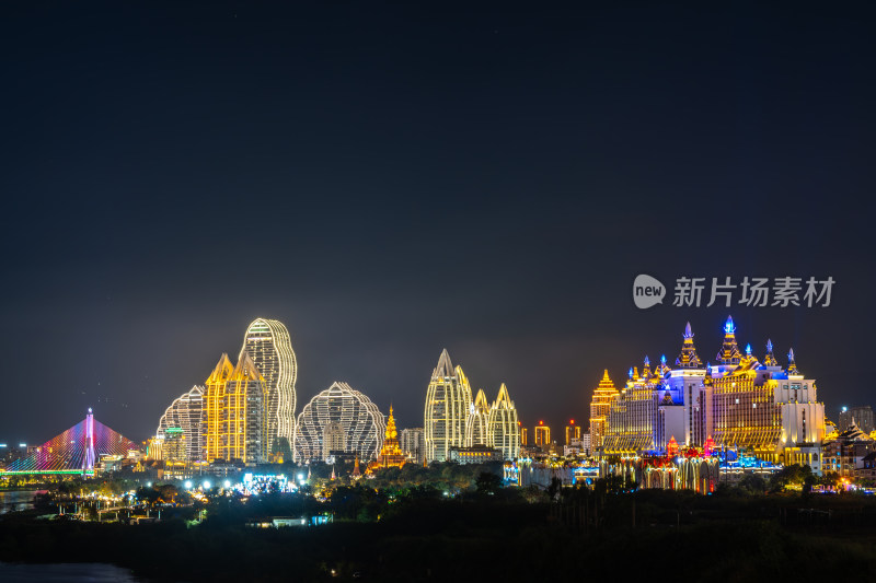 璀璨夜色下的西双版纳告庄西双景城市风光