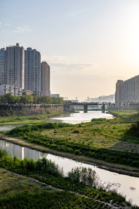 陕西延安延河城市建筑景观