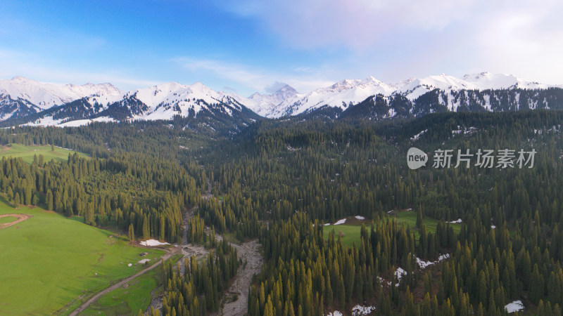 航拍雪山森林自然风光