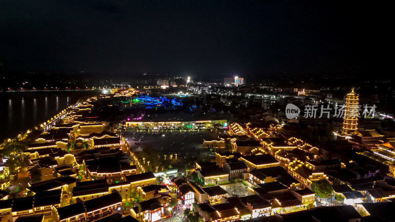 江西抚州文昌里历史文化街区夜景航拍图