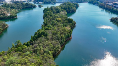 四川达州莲花湖湿地公园航拍图