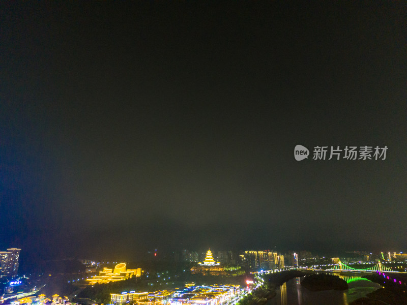 宝鸡渭河两岸夜景航拍图