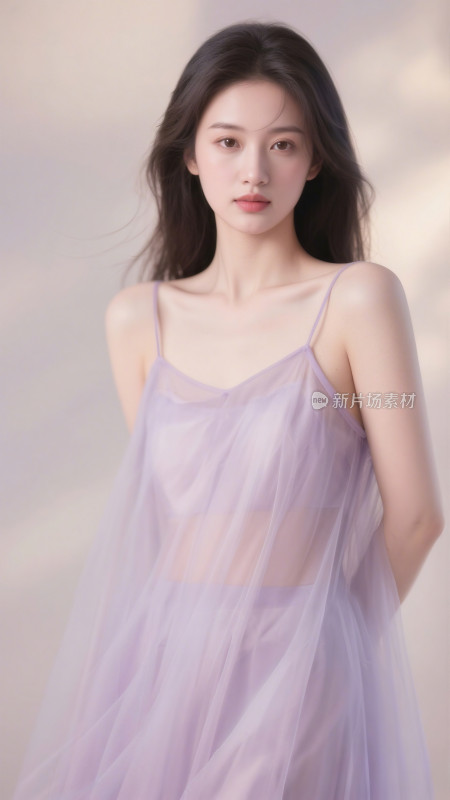 身着淡紫色纱裙的女性肖像