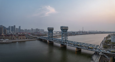 天津海河响螺湾海门大桥城市风光夜景航拍