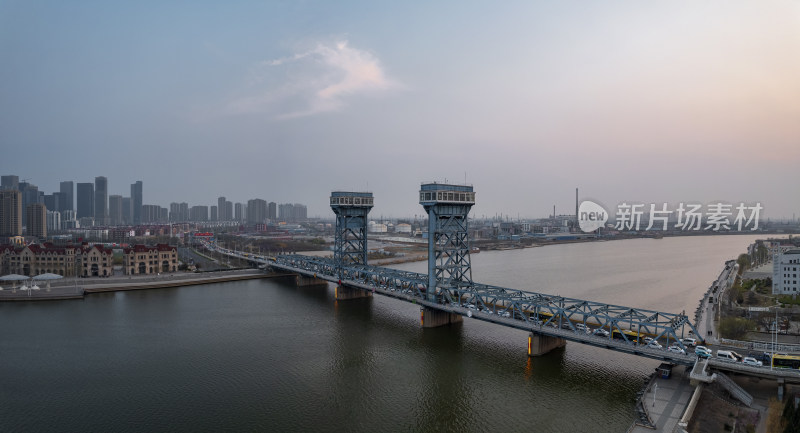 天津海河响螺湾海门大桥城市风光夜景航拍