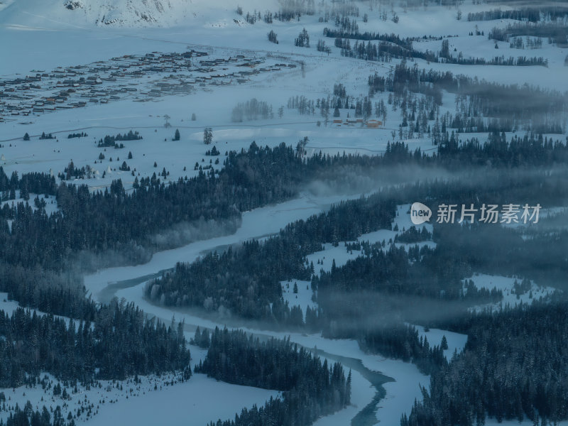 新疆北疆阿勒泰喀纳斯冬季雪景童话世界航拍