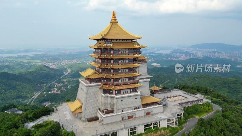 航拍湖北黄石东方山风景区东昌阁