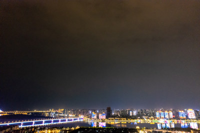 湖北襄阳城市夜景古城现代建筑航拍