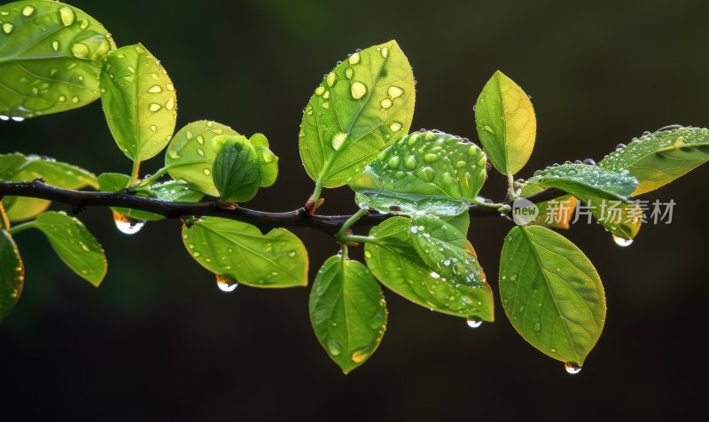 雨后阳光植物绿叶逆光露珠自然背景