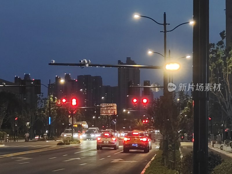 城市建筑、街道交通、夜景、汽车