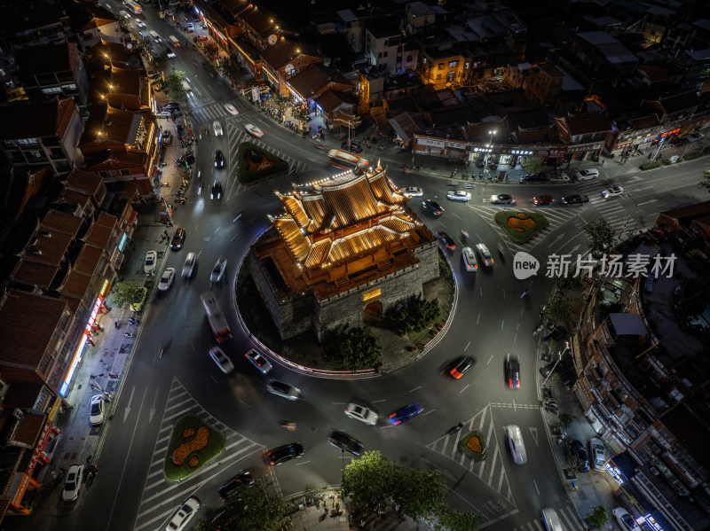 福建泉州朝天门古建筑泉州地标夜景夜晚航拍