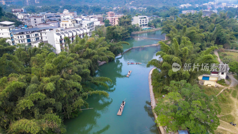 广西桂林遇龙河大榕树景区航拍图