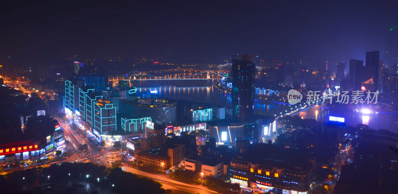 广西柳州柳江城市高楼建筑夜景灯光