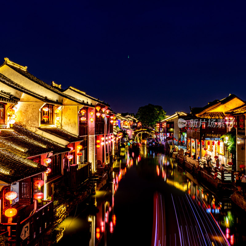 苏州七里山塘山塘街夜景夜色