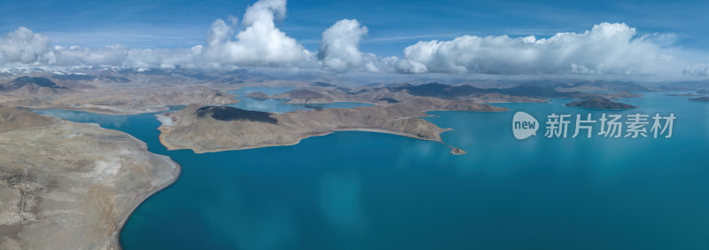 西藏山南羊卓雍措圣湖神湖蓝色高空航拍