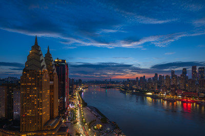 重庆南岸喜来登大酒店长江两岸晚霞夜景