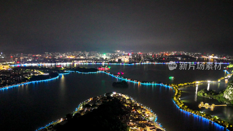 广东肇庆星湖风光夜景灯光航拍图