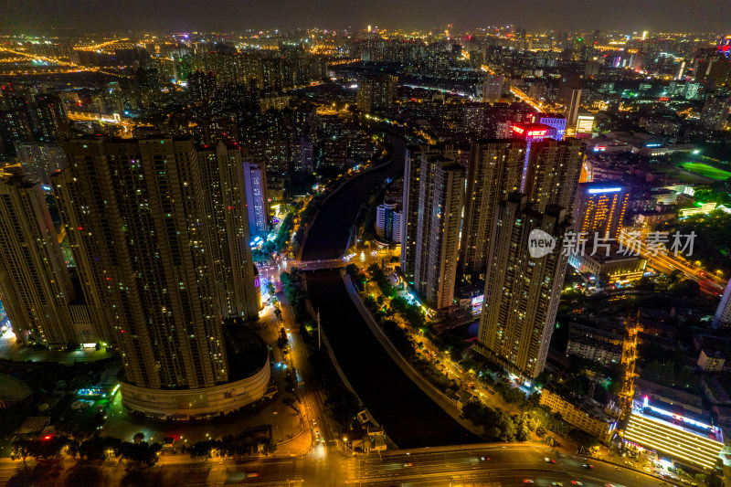 航拍安徽合肥城市夜景交通