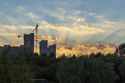 城市风景建设傍晚风景