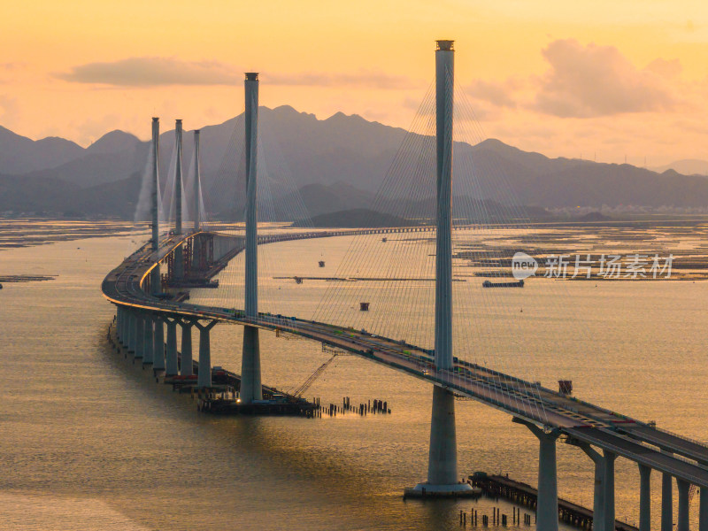 黄茅海跨海通道日落晚霞航拍