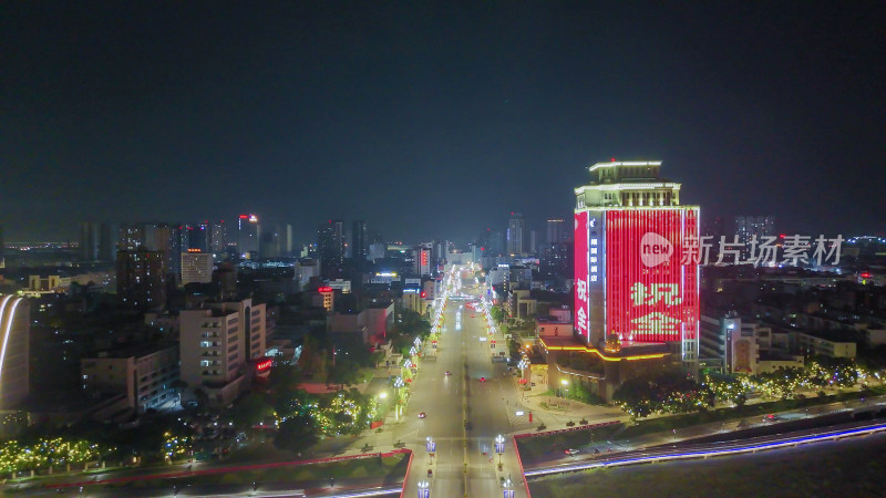 四川德阳夜景德阳商业广场夜景航拍