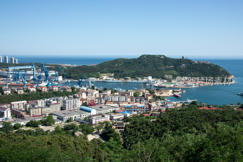 大连旅顺白玉山景区山顶眺望旅顺港风光