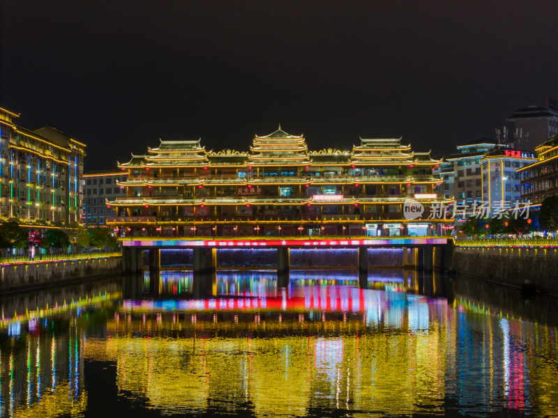 湖南通道廊桥侗族风雨桥夜景