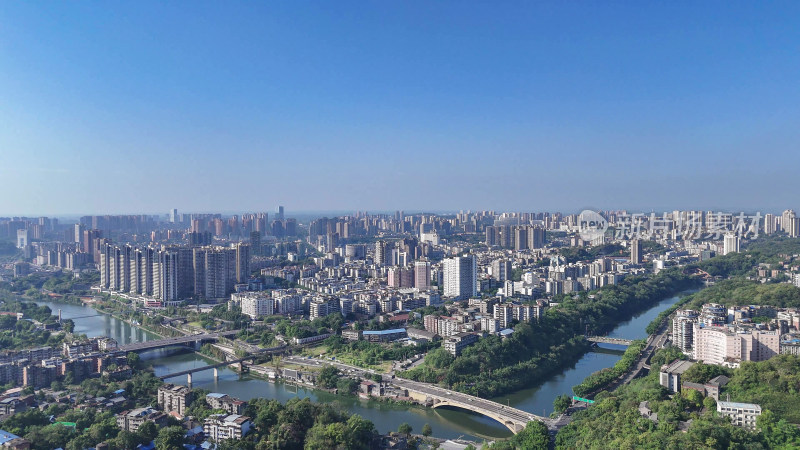 航拍四川自贡大景自贡城市建设摄影图