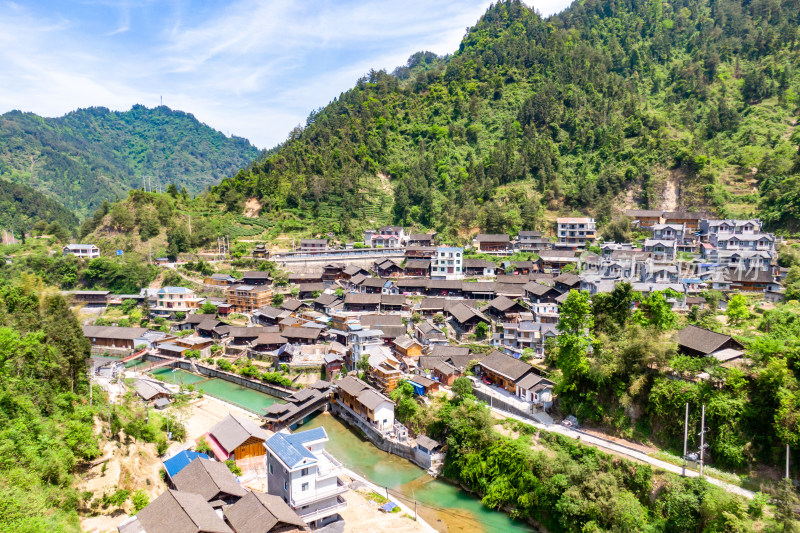 湖南湘西苗族村落风景航拍