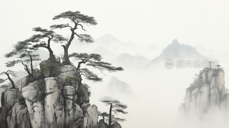 中国风水墨风景意境插画