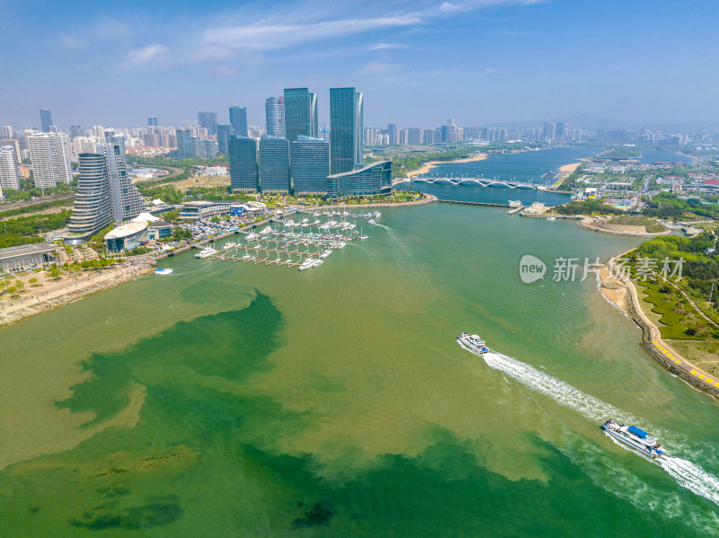 航拍山东省日照市万平口景区与世帆赛基地