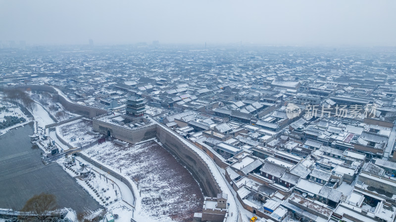 山西晋中平遥古城雪景航拍风景宣传