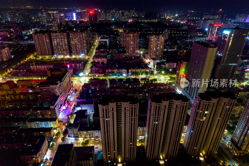 河南平顶山城市夜景灯光航拍图