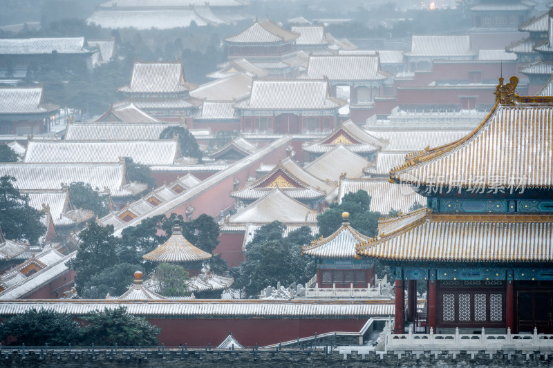 北京中轴线古建紫禁城北平故宫冬季雪景