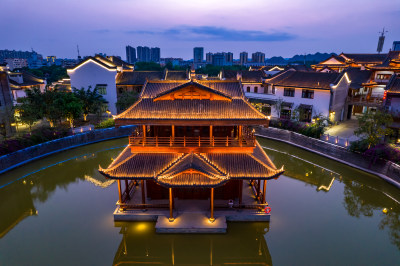 广西崇左市太平府夜景天平古城夜景航拍