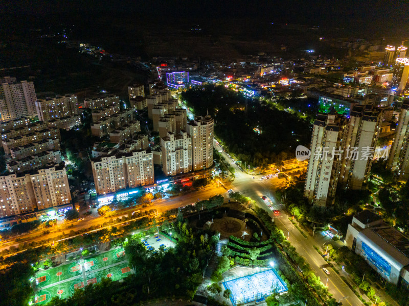 定西城市夜景交通航拍图