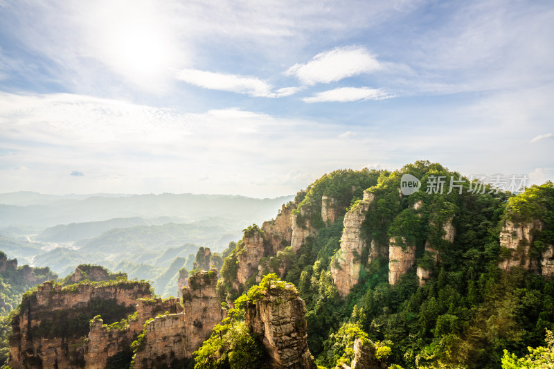 中国湖南张家界景区奇特山峰与茂密森林